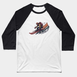 skier in Retro Sci-Fi Art style Baseball T-Shirt